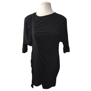 LEWIS CHO Asymmetrical Ruched Batwing Dress H6-100 Black Small NWT